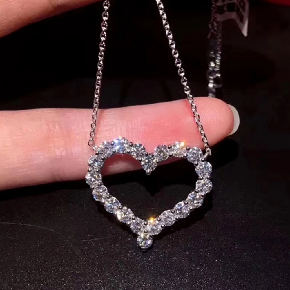 Micro Pave CZ Heart Pendant Necklace Silver - Picture 6 of 6